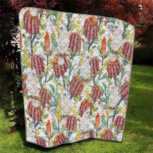 Little Corella Australia Cockatoo Quilt Cacatua Sanguinea Banksia Seamless White - Aussie Hoodie