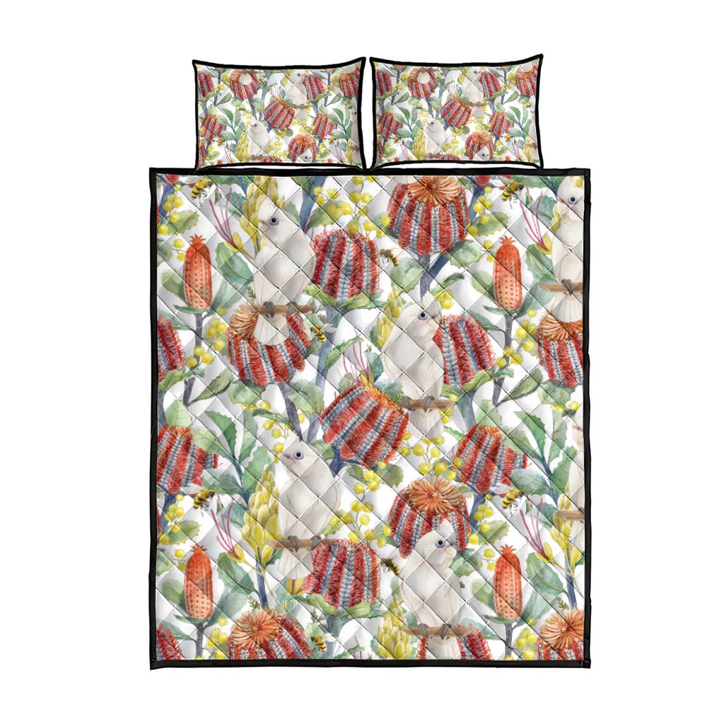 Little Corella Australia Cockatoo Quilt Bed Set Cacatua Sanguinea Banksia Seamless White - Aussie Hoodie
