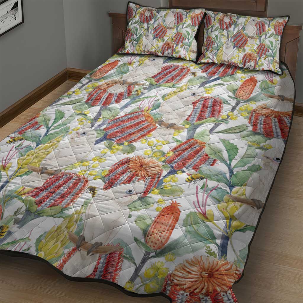 Little Corella Australia Cockatoo Quilt Bed Set Cacatua Sanguinea Banksia Seamless White - Aussie Hoodie