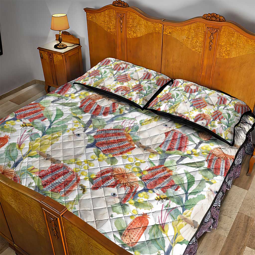 Little Corella Australia Cockatoo Quilt Bed Set Cacatua Sanguinea Banksia Seamless White - Aussie Hoodie