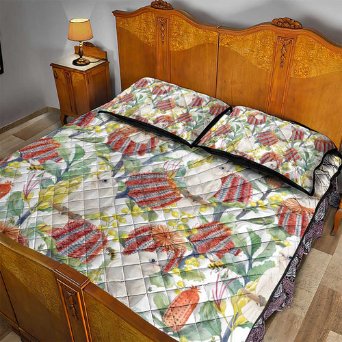 Little Corella Australia Cockatoo Quilt Bed Set Cacatua Sanguinea Banksia Seamless White - Aussie Hoodie