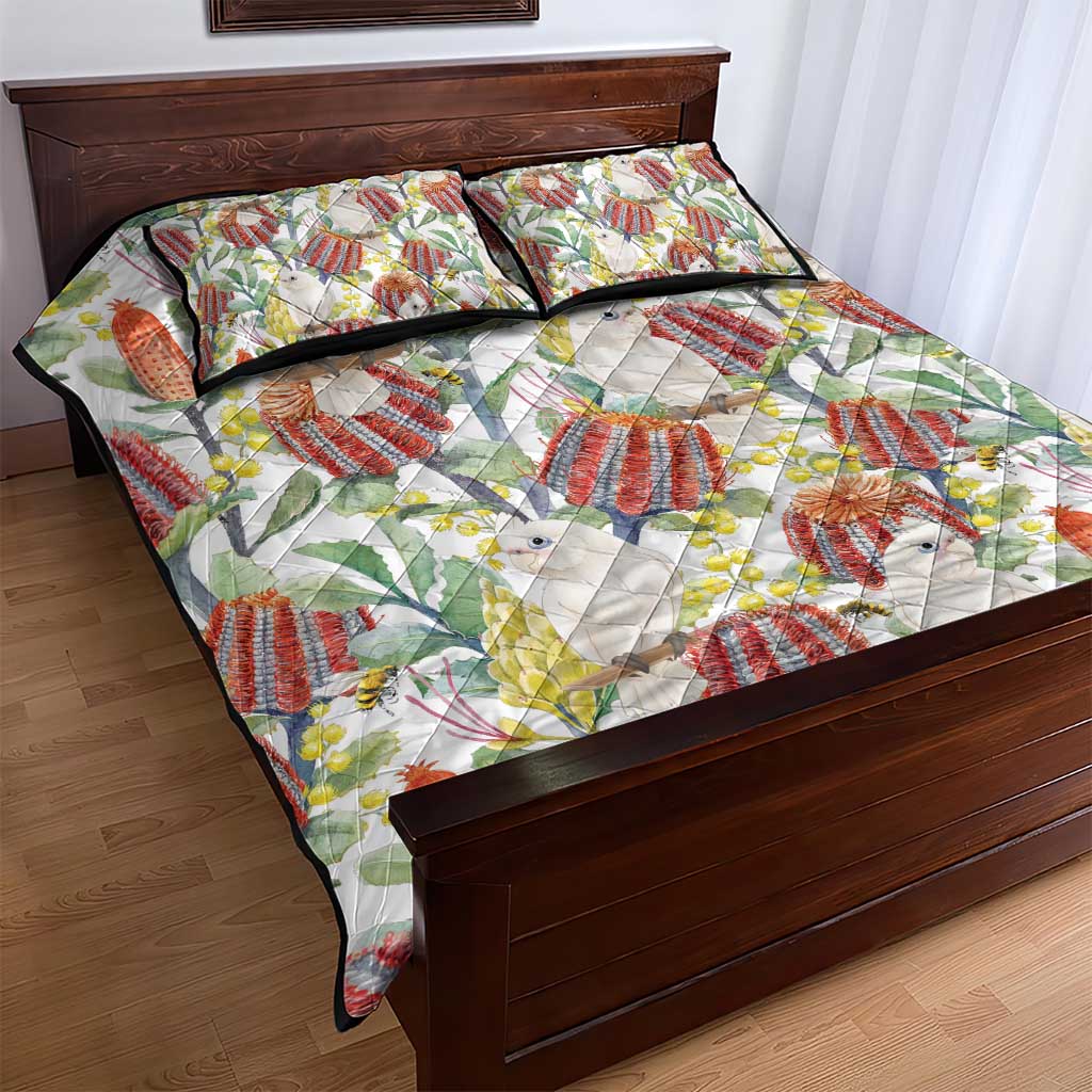 Little Corella Australia Cockatoo Quilt Bed Set Cacatua Sanguinea Banksia Seamless White - Aussie Hoodie
