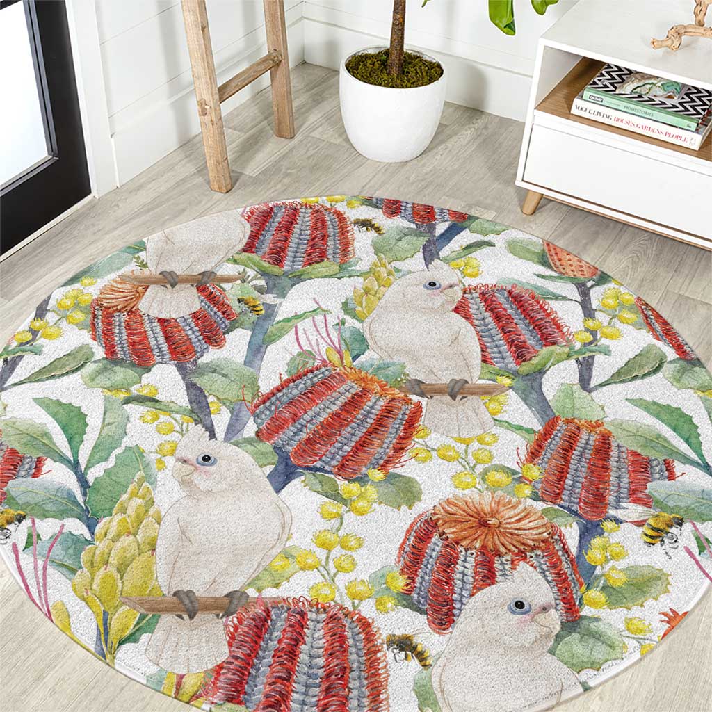 Little Corella Australia Cockatoo Round Carpet Cacatua Sanguinea Banksia Seamless White - Aussie Hoodie