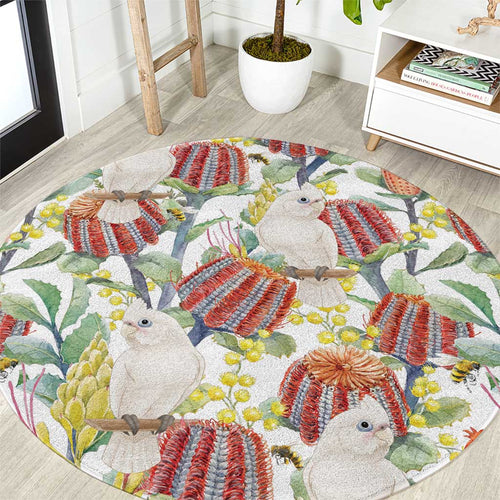 Little Corella Australia Cockatoo Round Carpet Cacatua Sanguinea Banksia Seamless White - Aussie Hoodie