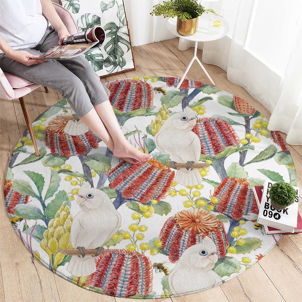 Little Corella Australia Cockatoo Round Carpet Cacatua Sanguinea Banksia Seamless White - Aussie Hoodie