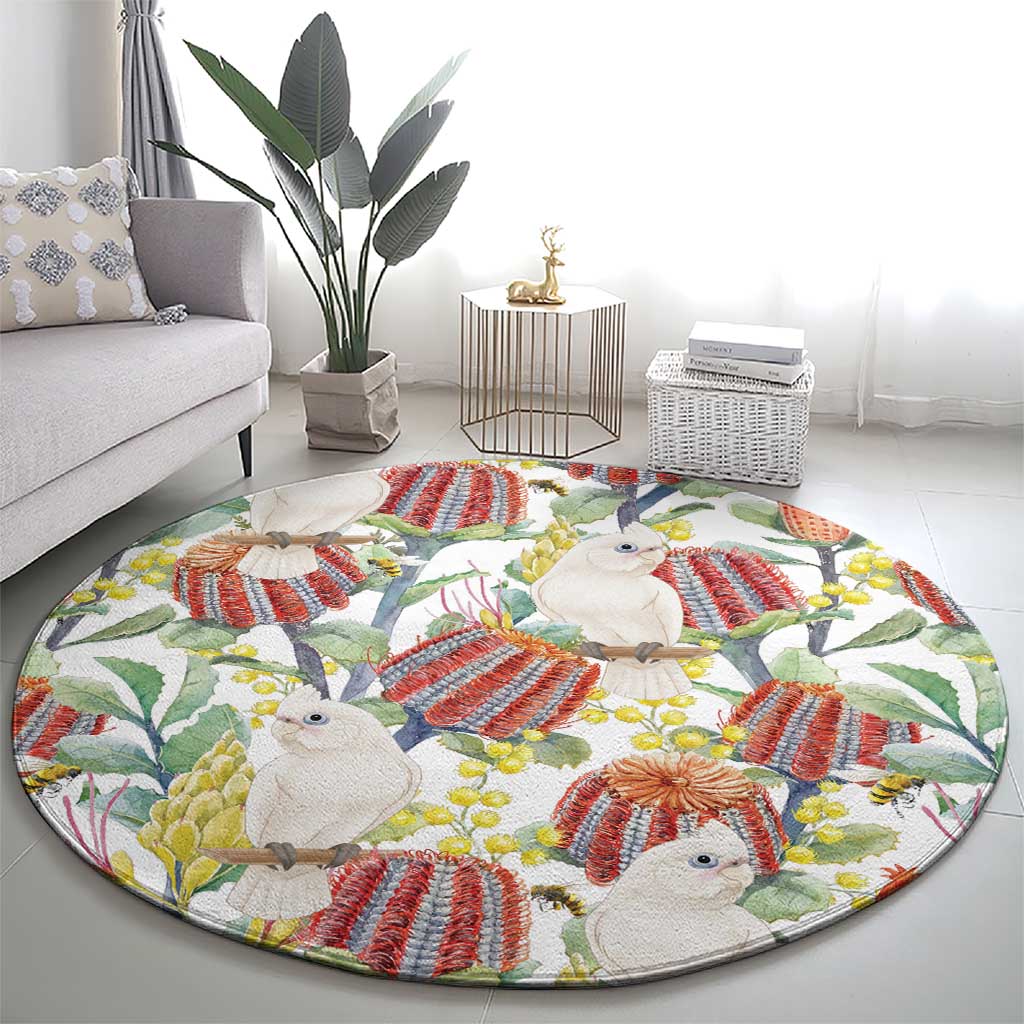 Little Corella Australia Cockatoo Round Carpet Cacatua Sanguinea Banksia Seamless White - Aussie Hoodie