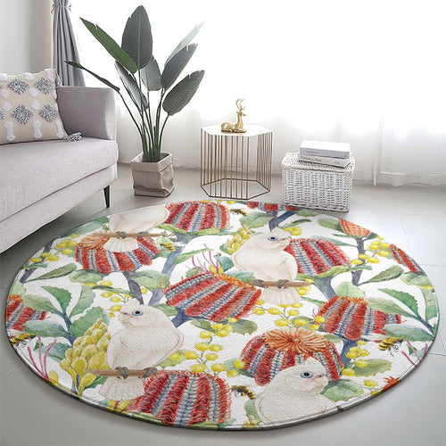 Little Corella Australia Cockatoo Round Carpet Cacatua Sanguinea Banksia Seamless White - Aussie Hoodie