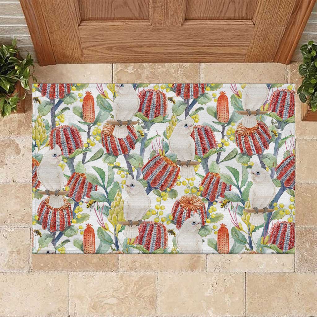 Little Corella Australia Cockatoo Rubber Doormat Cacatua Sanguinea Banksia Seamless White - Aussie Hoodie