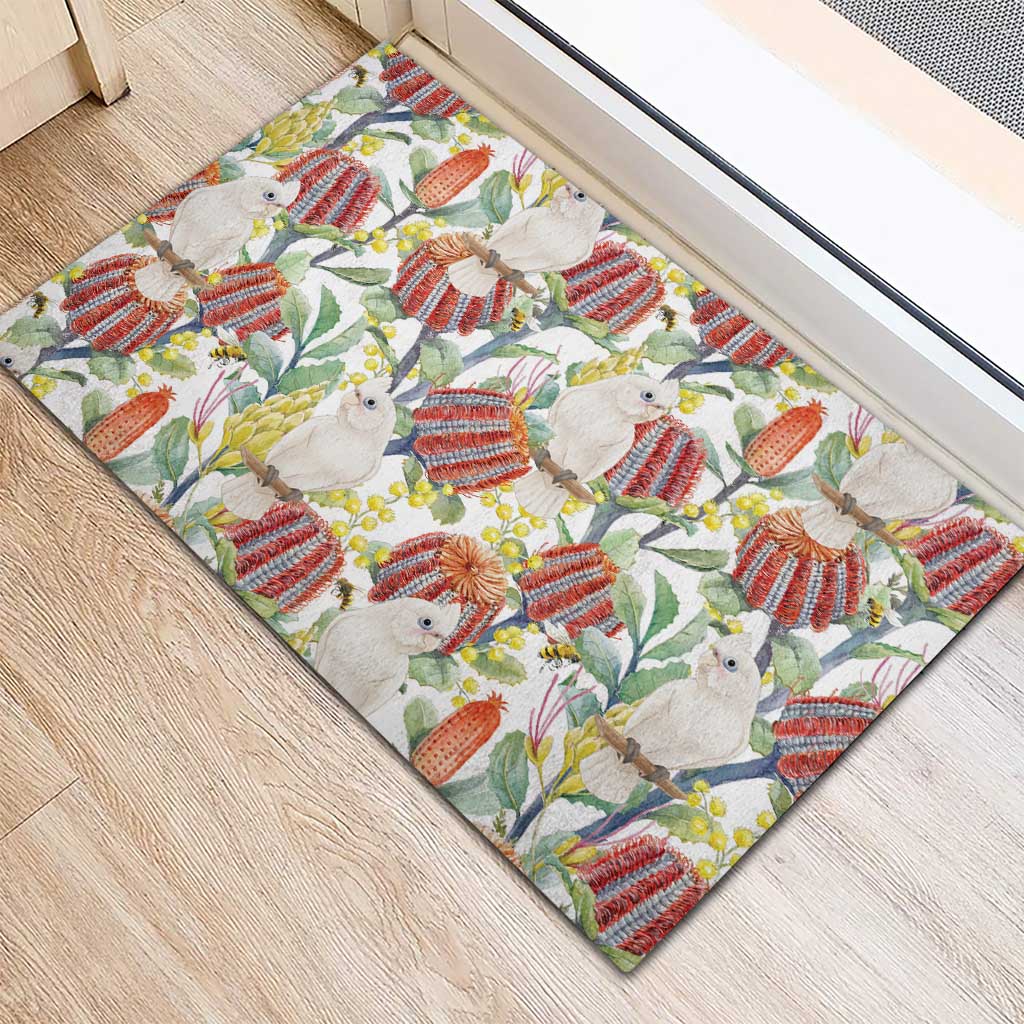 Little Corella Australia Cockatoo Rubber Doormat Cacatua Sanguinea Banksia Seamless White - Aussie Hoodie