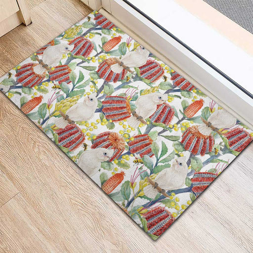 Little Corella Australia Cockatoo Rubber Doormat Cacatua Sanguinea Banksia Seamless White - Aussie Hoodie