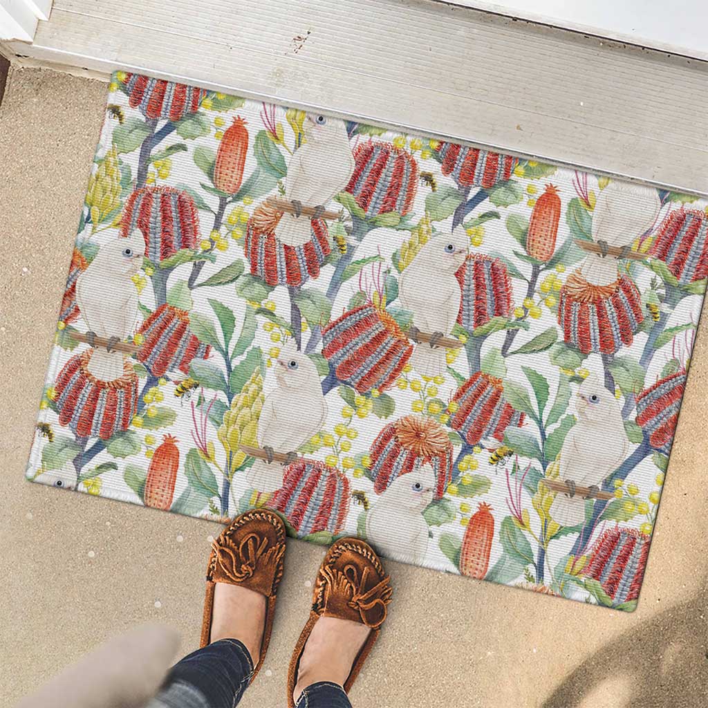 Little Corella Australia Cockatoo Rubber Doormat Cacatua Sanguinea Banksia Seamless White - Aussie Hoodie