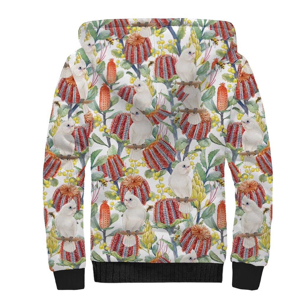 Little Corella Australia Cockatoo Sherpa Hoodie Cacatua Sanguinea Banksia Seamless White - Aussie Hoodie