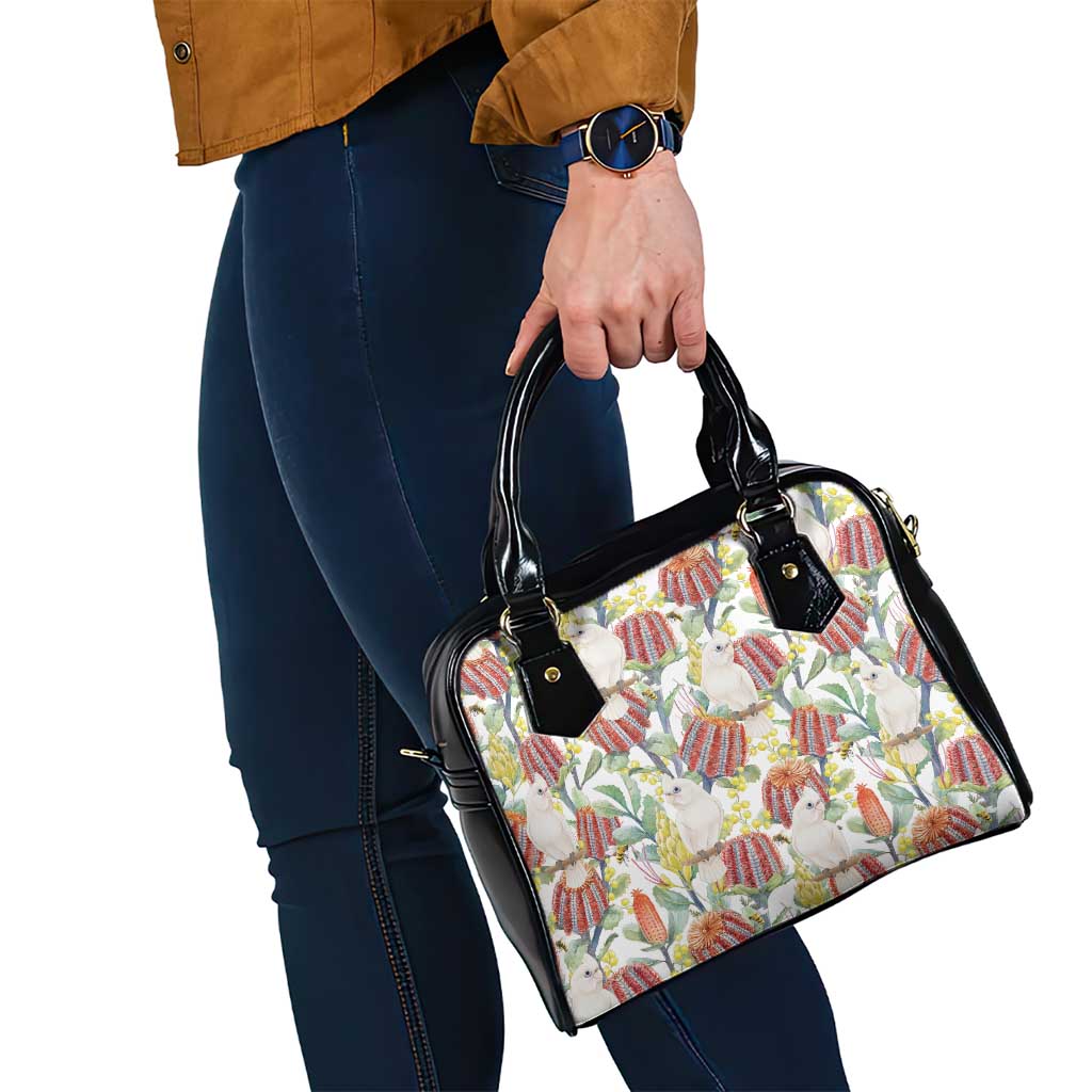 Little Corella Australia Cockatoo Shoulder Handbag Cacatua Sanguinea Banksia Seamless White - Aussie Hoodie