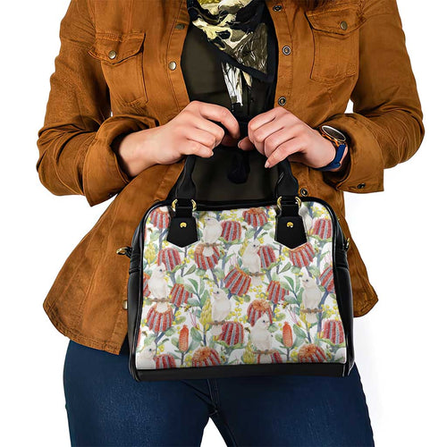 Little Corella Australia Cockatoo Shoulder Handbag Cacatua Sanguinea Banksia Seamless White - Aussie Hoodie