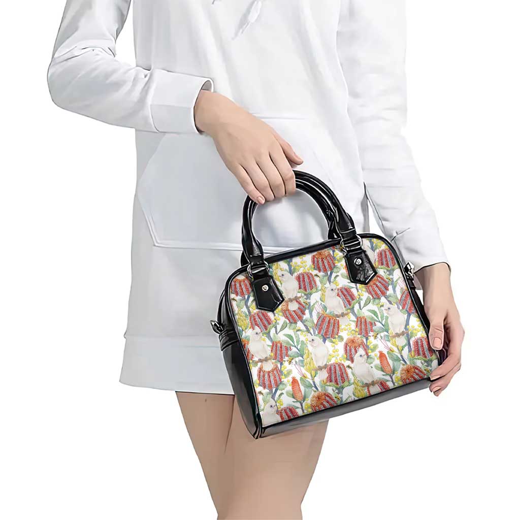 Little Corella Australia Cockatoo Shoulder Handbag Cacatua Sanguinea Banksia Seamless White - Aussie Hoodie