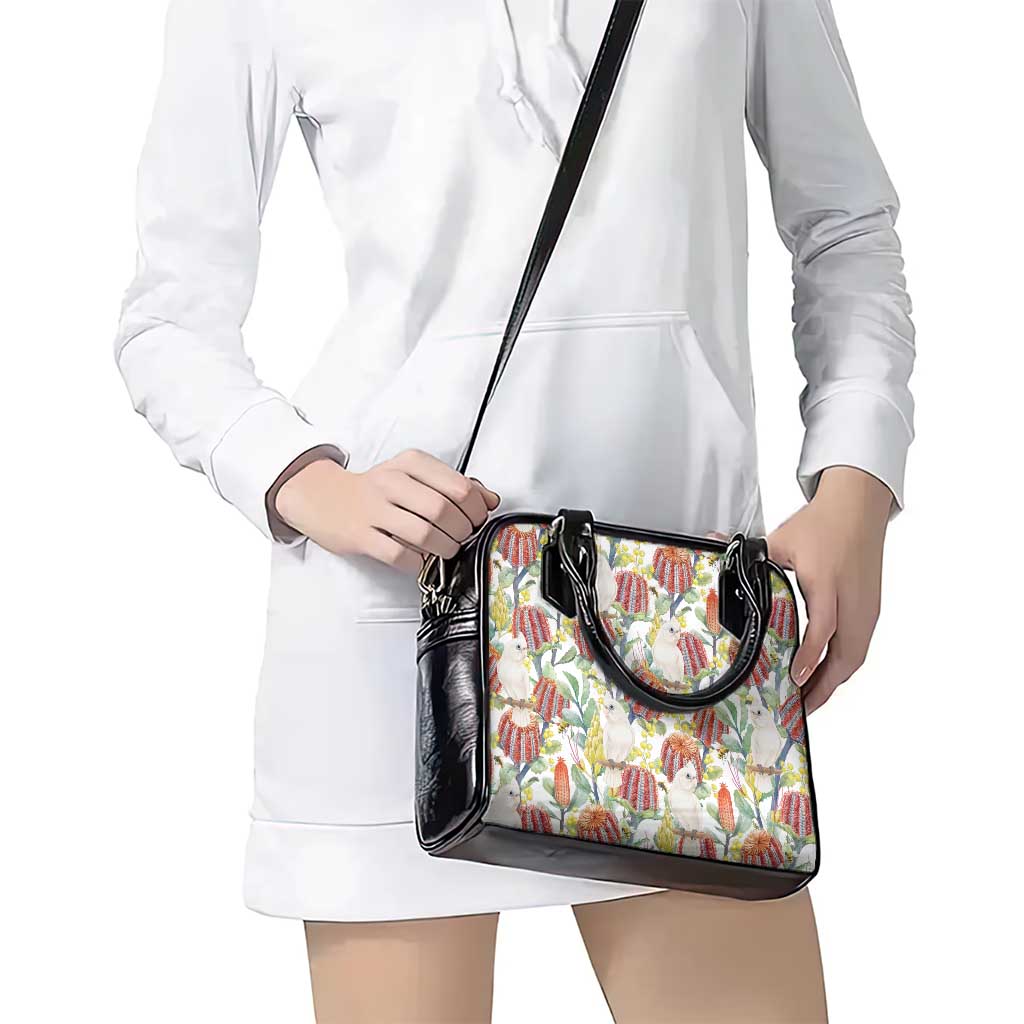 Little Corella Australia Cockatoo Shoulder Handbag Cacatua Sanguinea Banksia Seamless White - Aussie Hoodie
