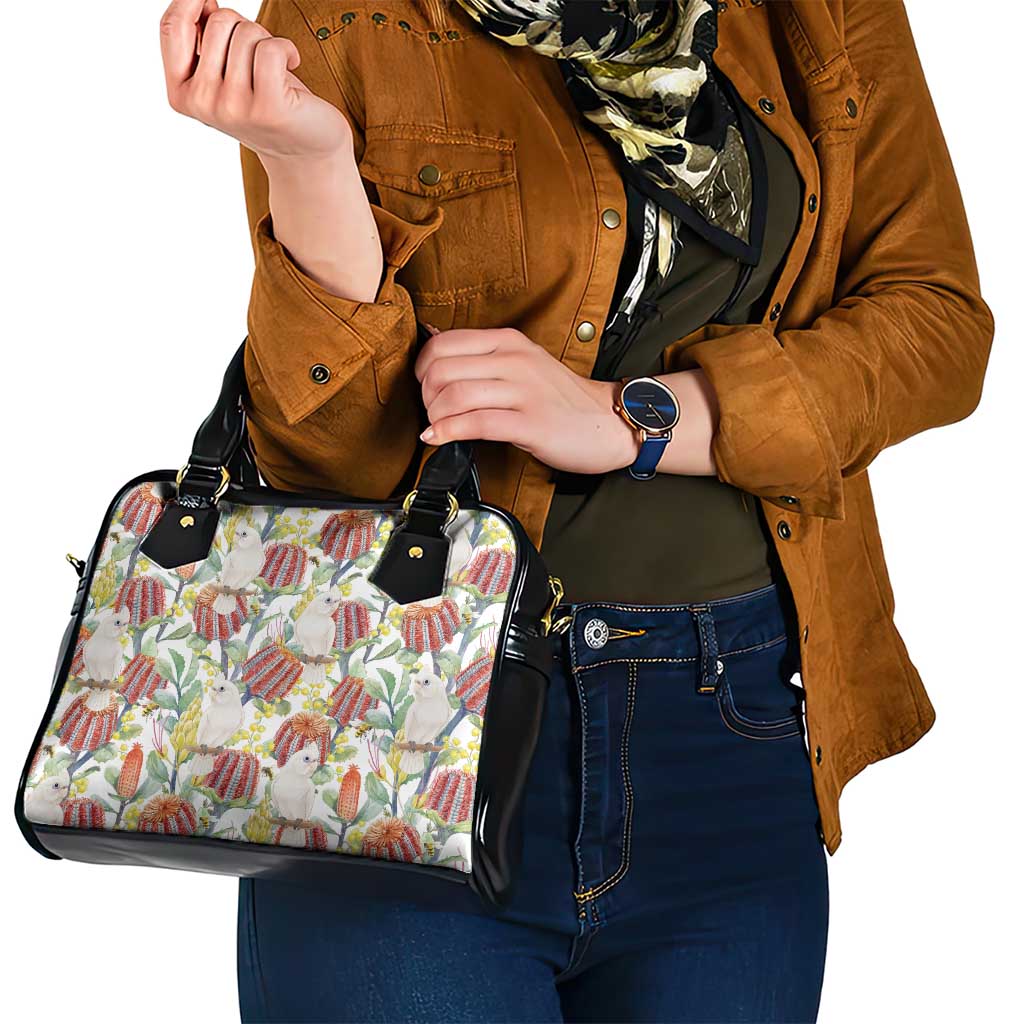 Little Corella Australia Cockatoo Shoulder Handbag Cacatua Sanguinea Banksia Seamless White - Aussie Hoodie