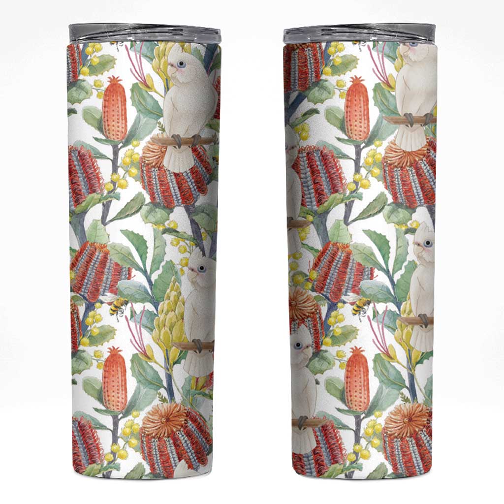Little Corella Australia Cockatoo Skinny Tumbler Cacatua Sanguinea Banksia Seamless White - Aussie Hoodie