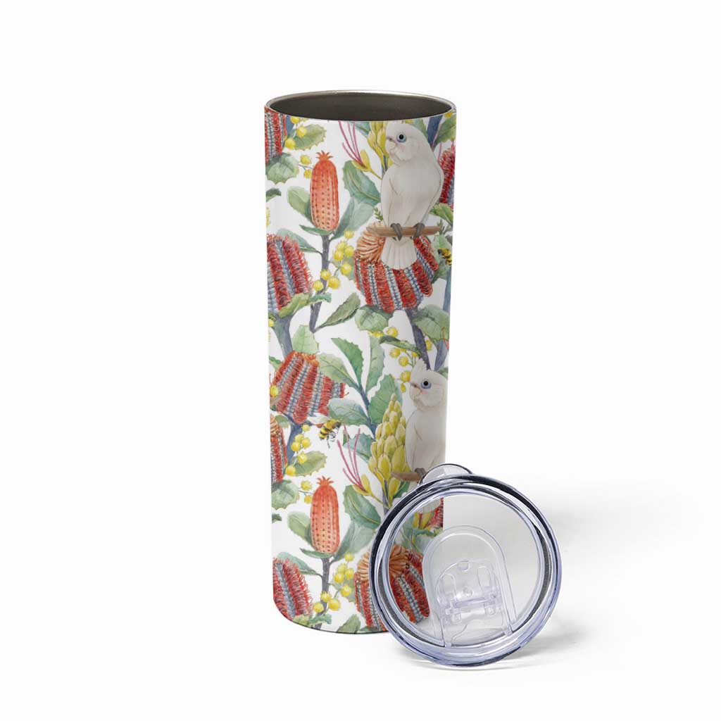 Little Corella Australia Cockatoo Skinny Tumbler Cacatua Sanguinea Banksia Seamless White - Aussie Hoodie