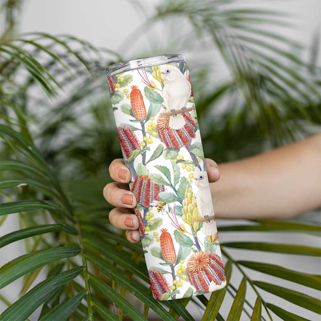 Little Corella Australia Cockatoo Skinny Tumbler Cacatua Sanguinea Banksia Seamless White - Aussie Hoodie