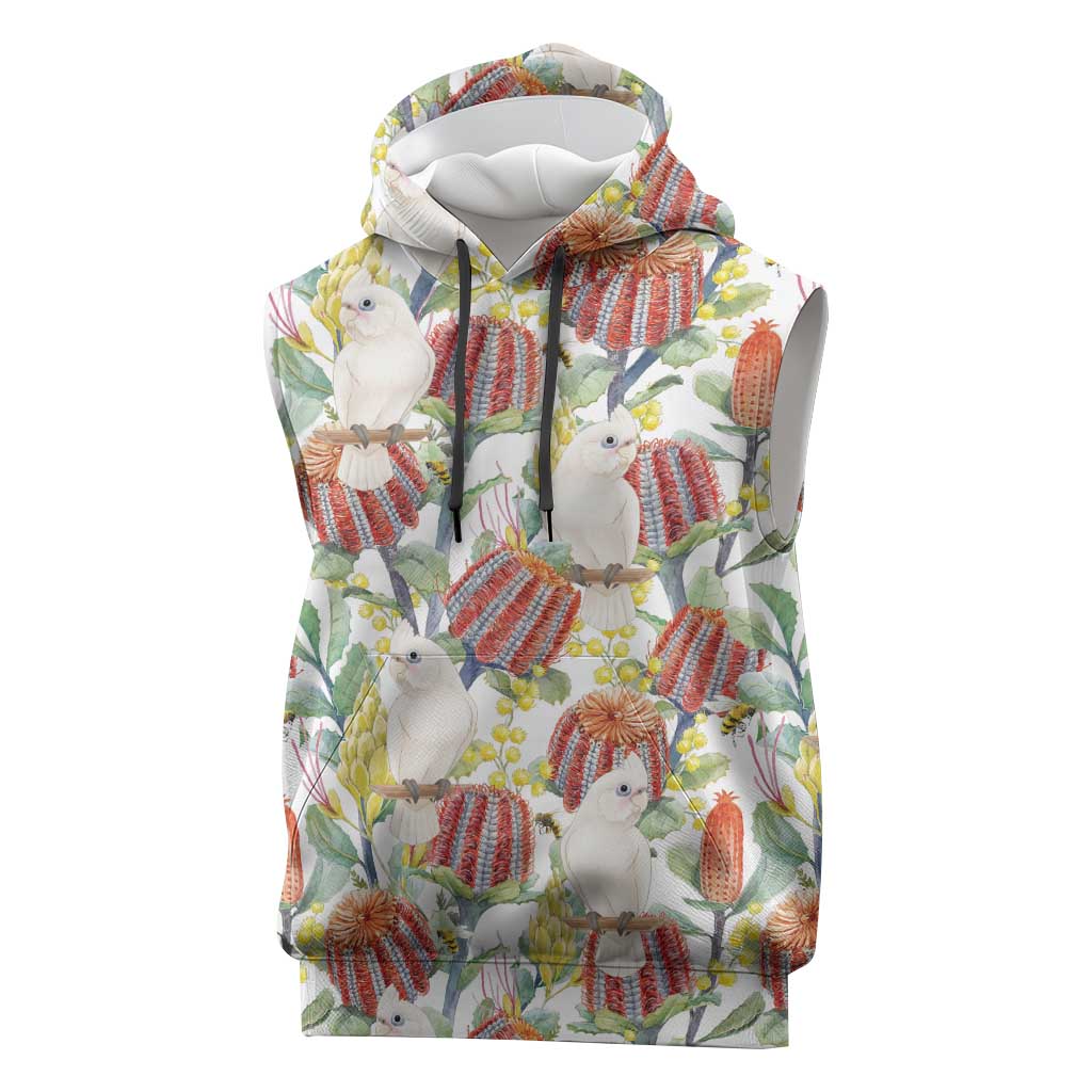Little Corella Australia Cockatoo Sleeveless Hoodie Cacatua Sanguinea Banksia Seamless White - Aussie Hoodie