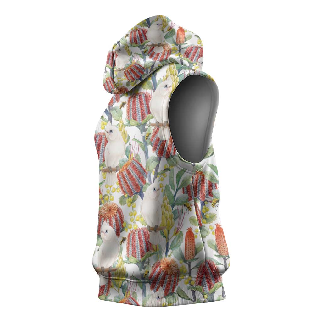 Little Corella Australia Cockatoo Sleeveless Hoodie Cacatua Sanguinea Banksia Seamless White - Aussie Hoodie