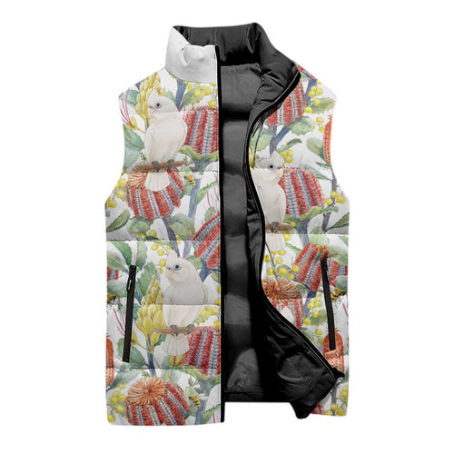 Little Corella Australia Cockatoo Sleeveless Puffer Jacket Cacatua Sanguinea Banksia Seamless White - Aussie Hoodie