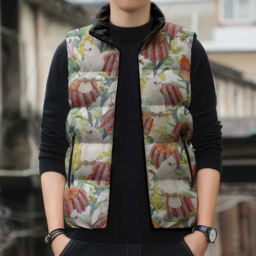 Little Corella Australia Cockatoo Sleeveless Puffer Jacket Cacatua Sanguinea Banksia Seamless White - Aussie Hoodie