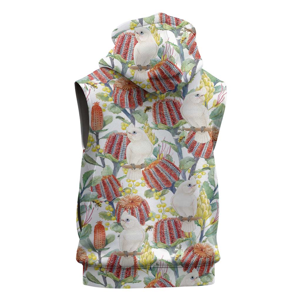 Little Corella Australia Cockatoo Sleeveless Zip Hoodie Cacatua Sanguinea Banksia Seamless White LT14