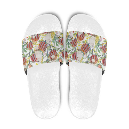 Little Corella Australia Cockatoo Slide Sandals Cacatua Sanguinea Banksia Seamless White - Aussie Hoodie