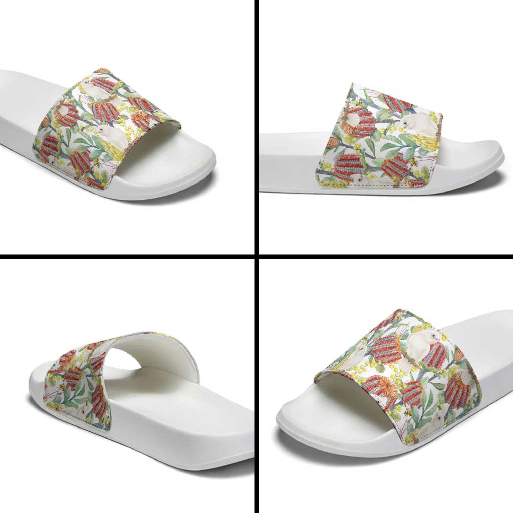 Little Corella Australia Cockatoo Slide Sandals Cacatua Sanguinea Banksia Seamless White - Aussie Hoodie