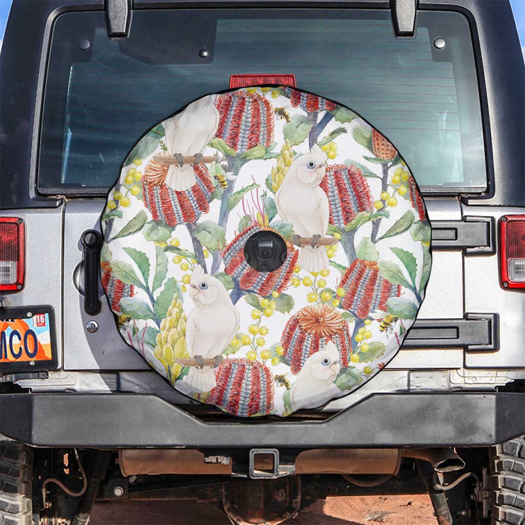 Little Corella Australia Cockatoo Spare Tire Cover Cacatua Sanguinea Banksia Seamless White - Aussie Hoodie