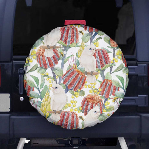 Little Corella Australia Cockatoo Spare Tire Cover Cacatua Sanguinea Banksia Seamless White - Aussie Hoodie