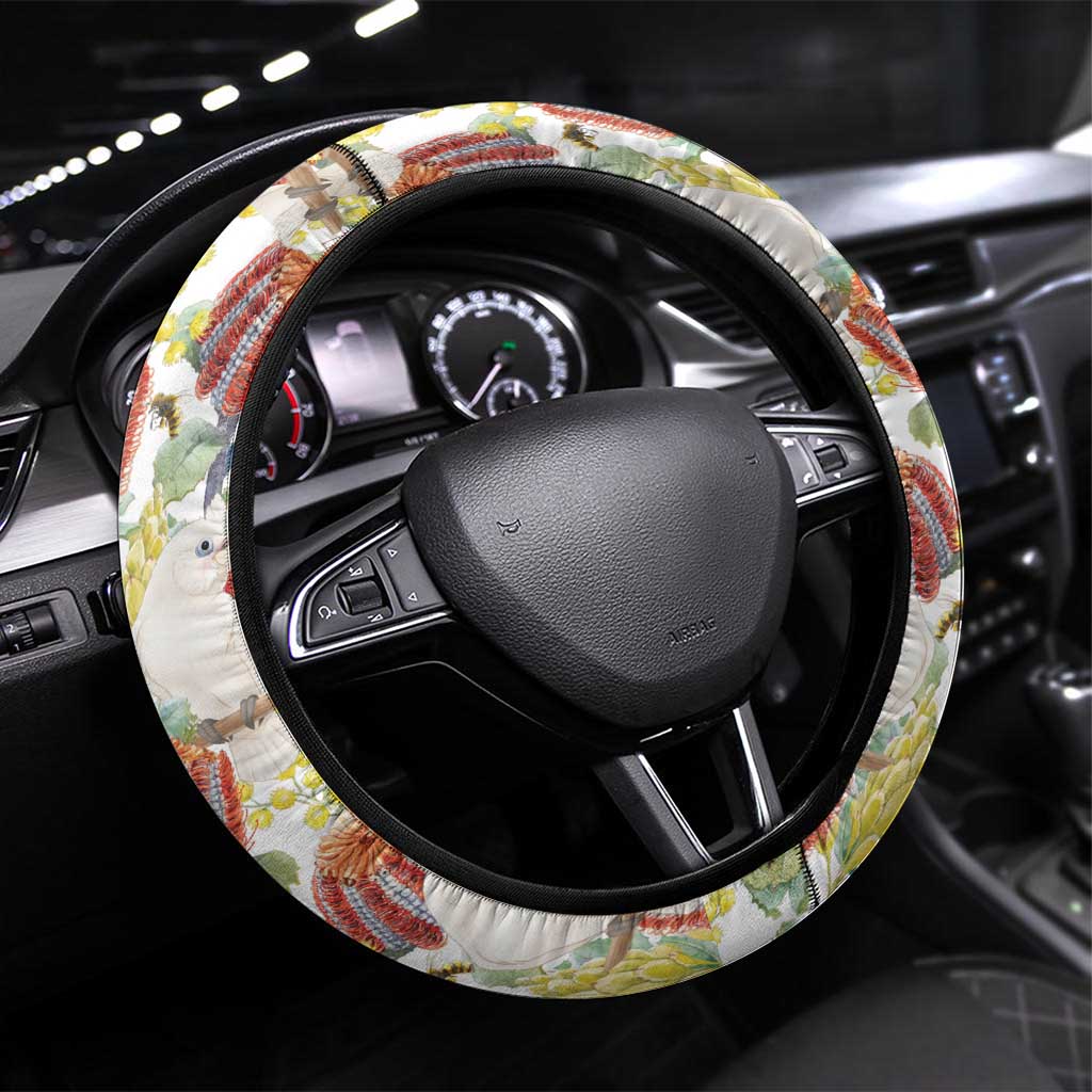 Little Corella Australia Cockatoo Steering Wheel Cover Cacatua Sanguinea Banksia Seamless White - Aussie Hoodie
