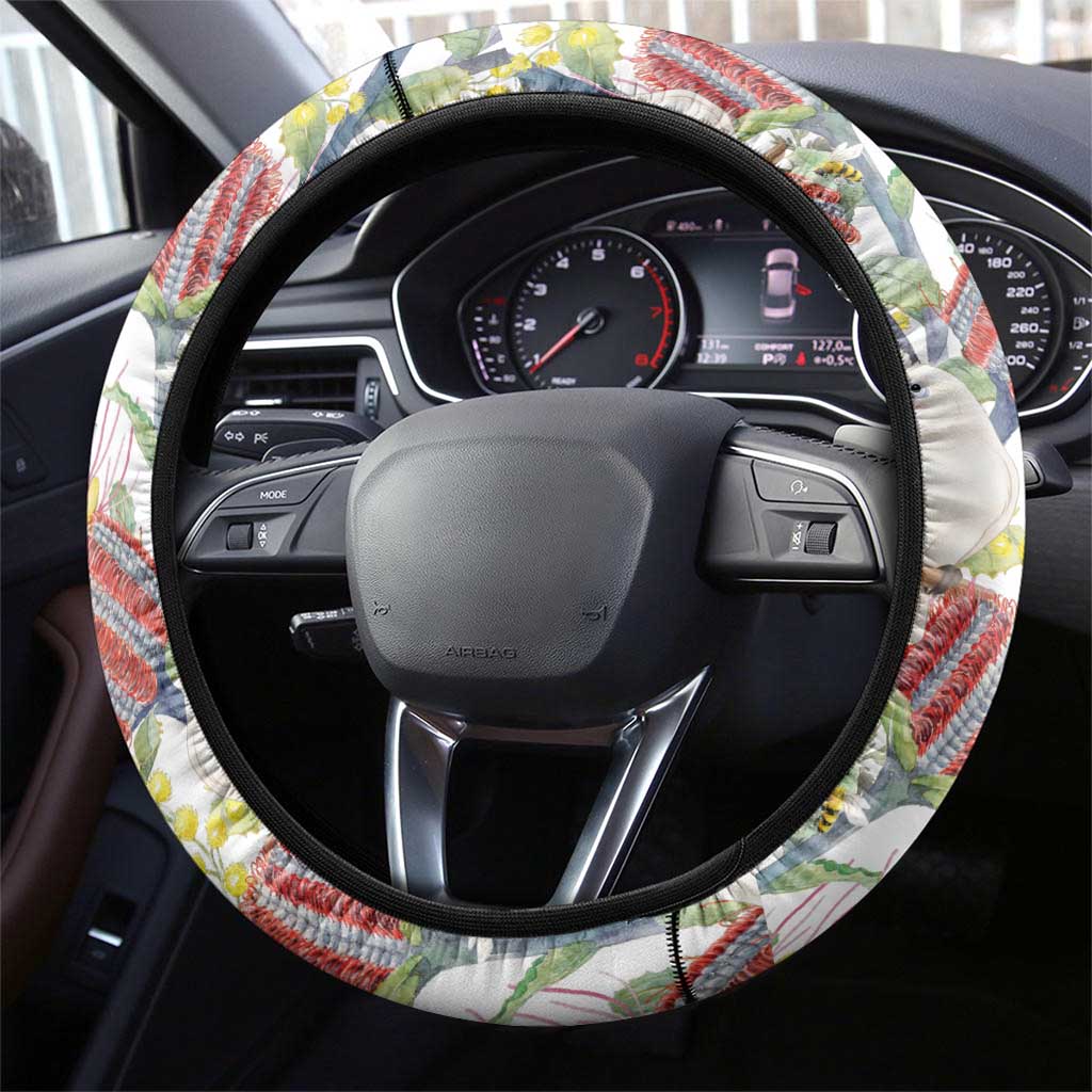 Little Corella Australia Cockatoo Steering Wheel Cover Cacatua Sanguinea Banksia Seamless White - Aussie Hoodie