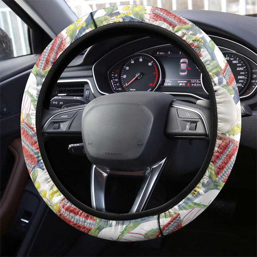 Little Corella Australia Cockatoo Steering Wheel Cover Cacatua Sanguinea Banksia Seamless White - Aussie Hoodie