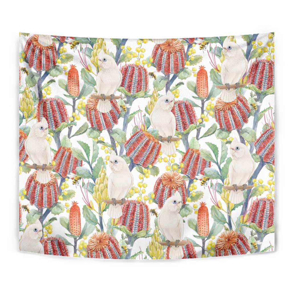 Little Corella Australia Cockatoo Tapestry Cacatua Sanguinea Banksia Seamless White - Aussie Hoodie