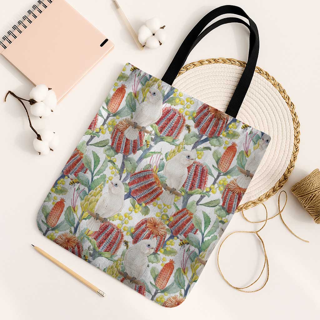 Little Corella Australia Cockatoo Tote Bag Cacatua Sanguinea Banksia Seamless White - Aussie Hoodie