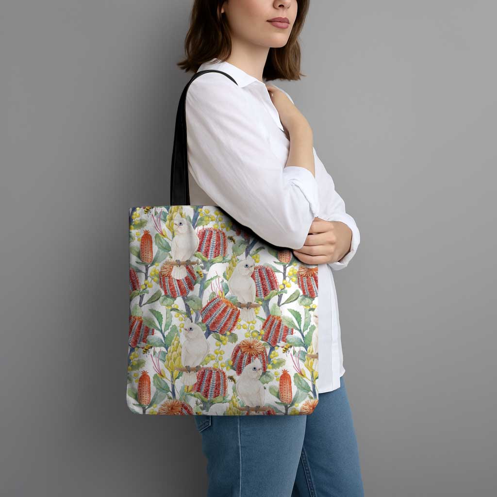 Little Corella Australia Cockatoo Tote Bag Cacatua Sanguinea Banksia Seamless White - Aussie Hoodie