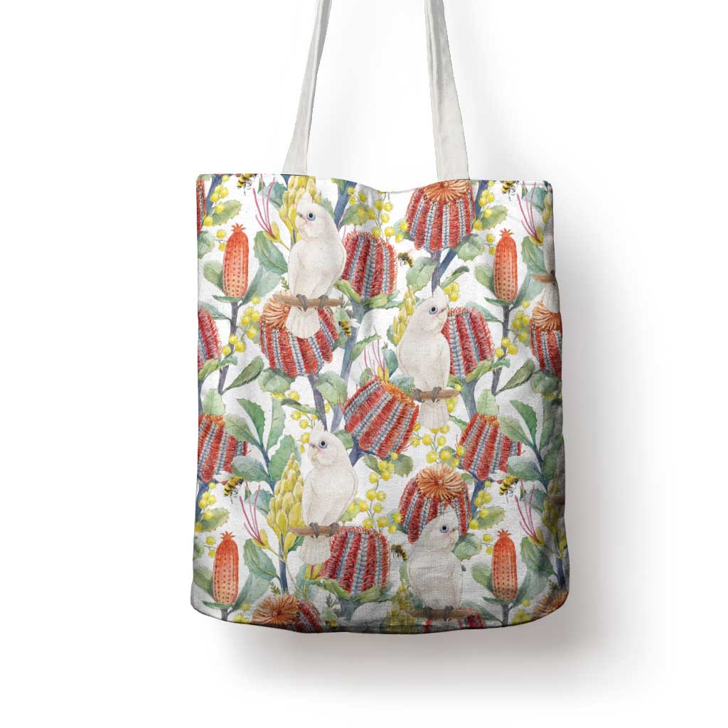 Little Corella Australia Cockatoo Tote Bag Cacatua Sanguinea Banksia Seamless White - Aussie Hoodie