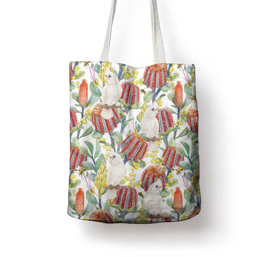 Little Corella Australia Cockatoo Tote Bag Cacatua Sanguinea Banksia Seamless White - Aussie Hoodie