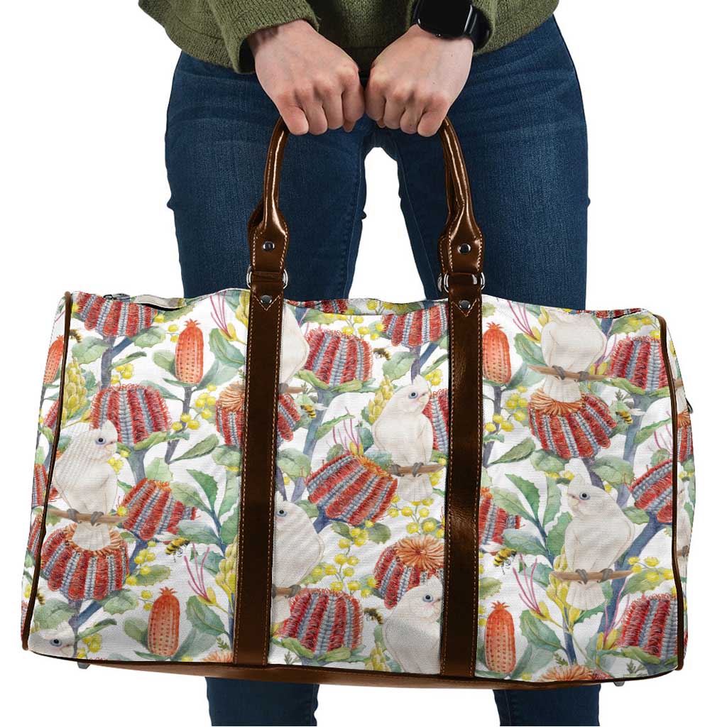 Little Corella Australia Cockatoo Travel Bag Cacatua Sanguinea Banksia Seamless White - Aussie Hoodie