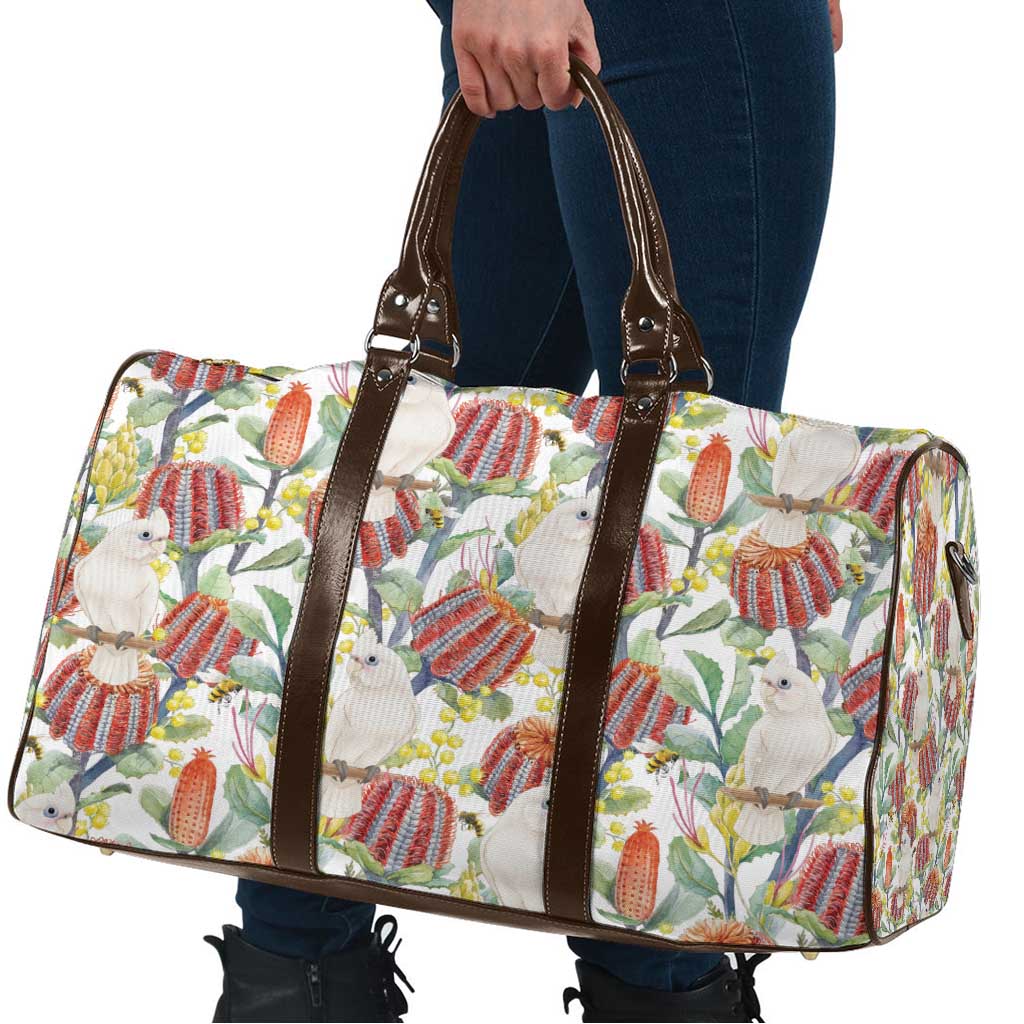 Little Corella Australia Cockatoo Travel Bag Cacatua Sanguinea Banksia Seamless White - Aussie Hoodie
