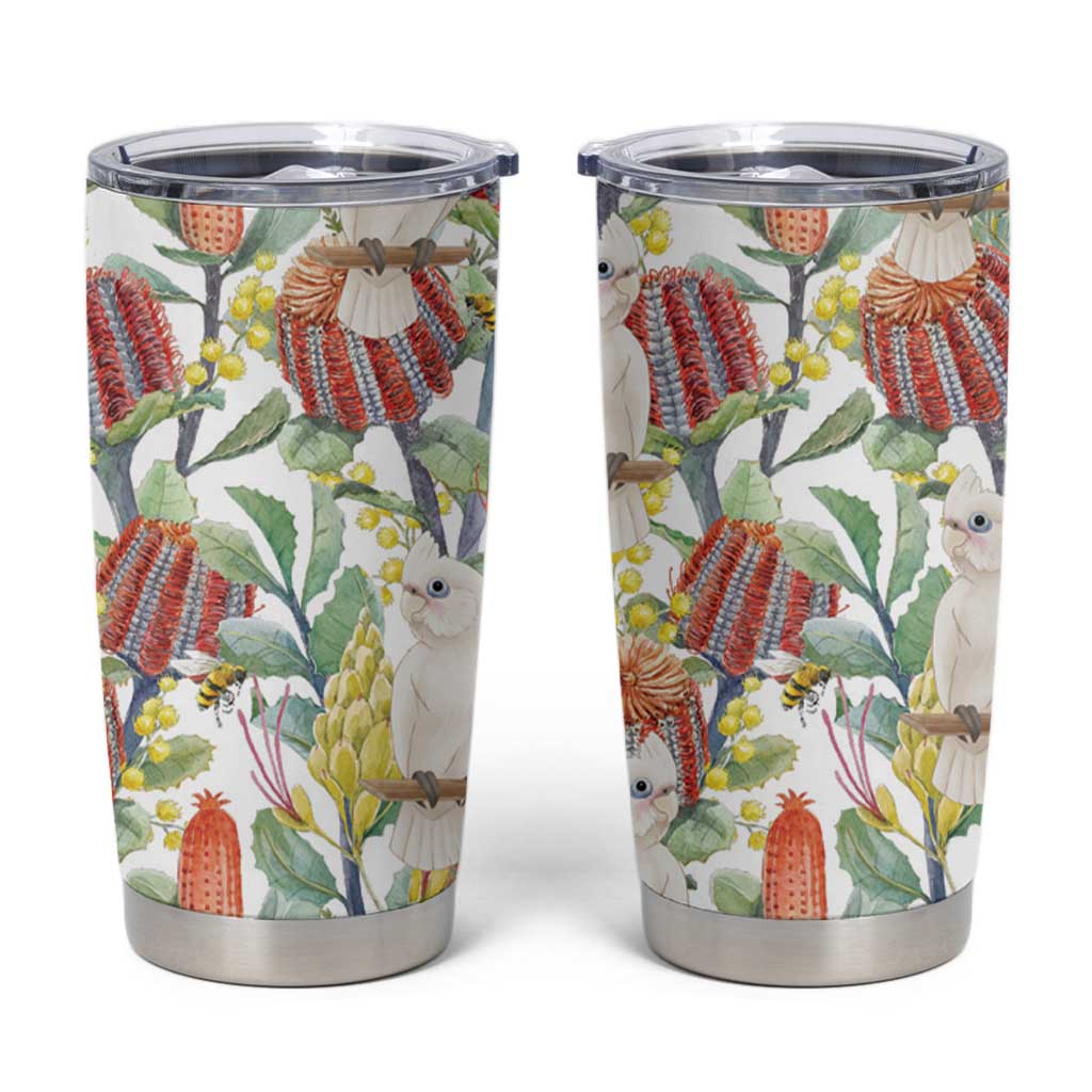 Little Corella Australia Cockatoo Tumbler Cup Cacatua Sanguinea Banksia Seamless White - Aussie Hoodie