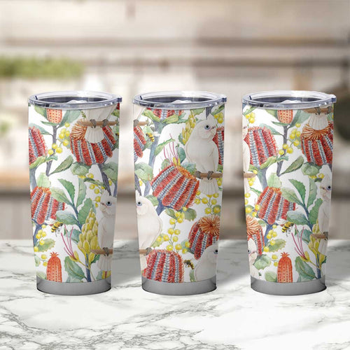 Little Corella Australia Cockatoo Tumbler Cup Cacatua Sanguinea Banksia Seamless White - Aussie Hoodie