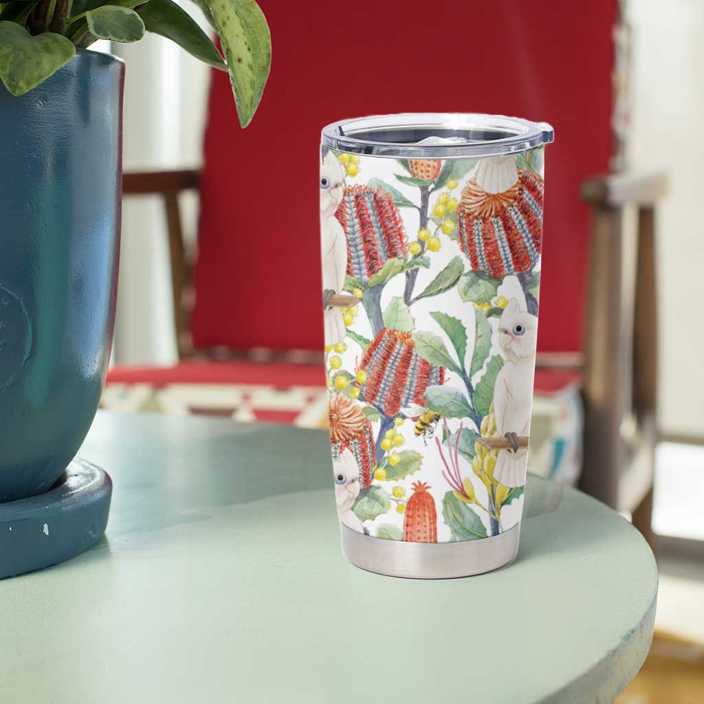 Little Corella Australia Cockatoo Tumbler Cup Cacatua Sanguinea Banksia Seamless White - Aussie Hoodie