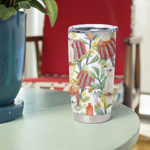 Little Corella Australia Cockatoo Tumbler Cup Cacatua Sanguinea Banksia Seamless White - Aussie Hoodie