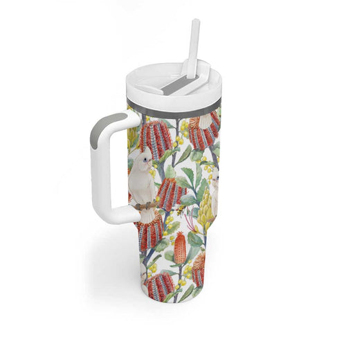 Little Corella Australia Cockatoo Tumbler With Handle Cacatua Sanguinea Banksia Seamless White - Aussie Hoodie