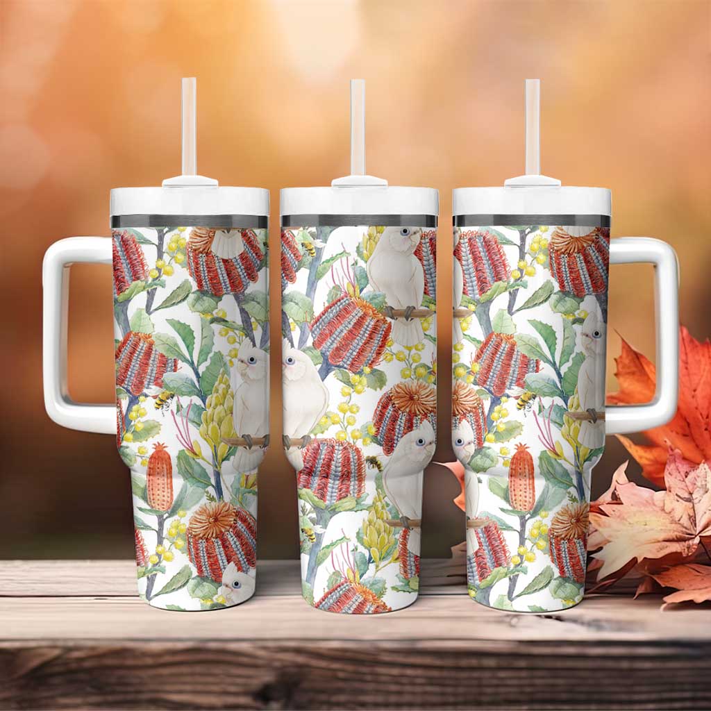 Little Corella Australia Cockatoo Tumbler With Handle Cacatua Sanguinea Banksia Seamless White - Aussie Hoodie