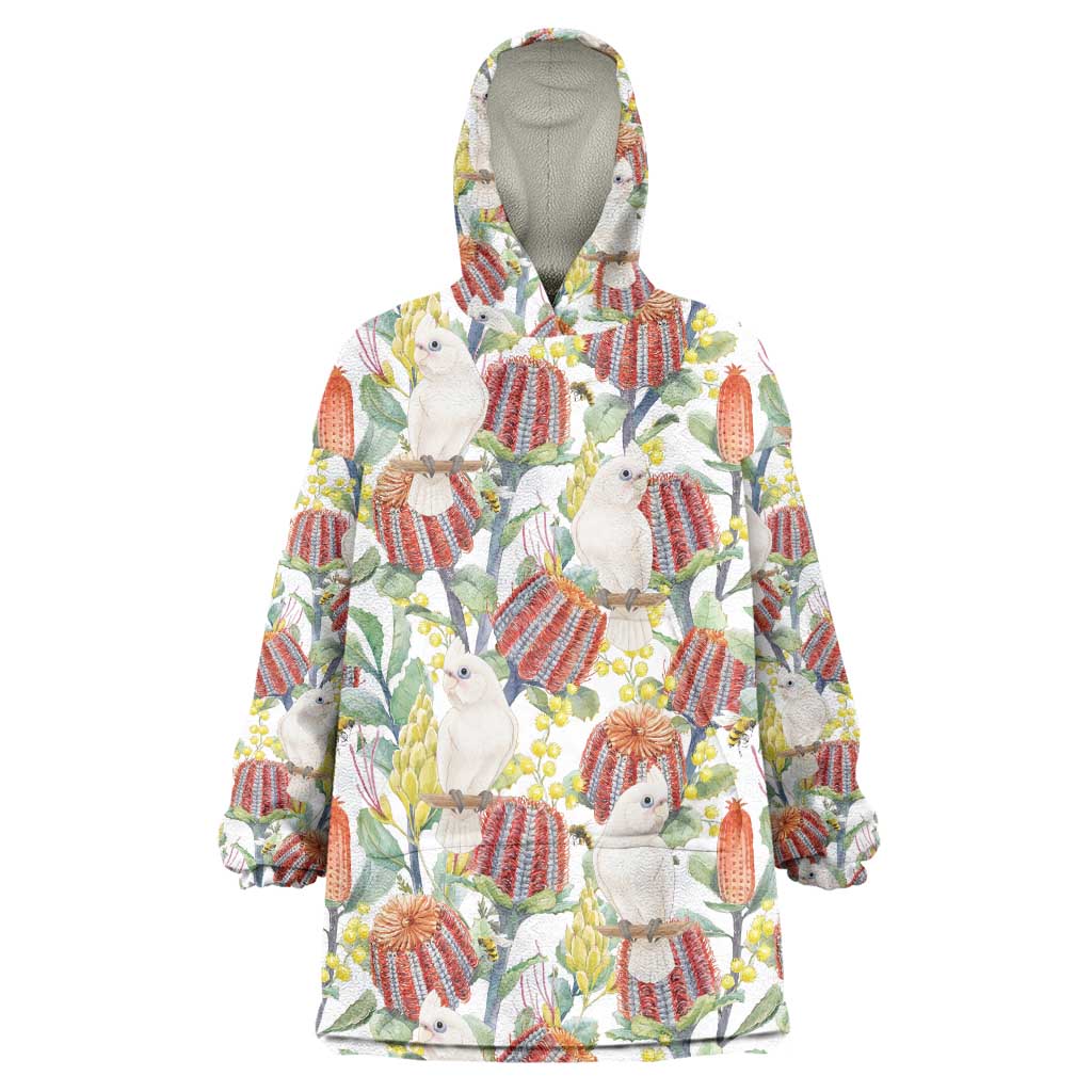 Little Corella Australia Cockatoo Wearable Blanket Hoodie Cacatua Sanguinea Banksia Seamless White - Aussie Hoodie